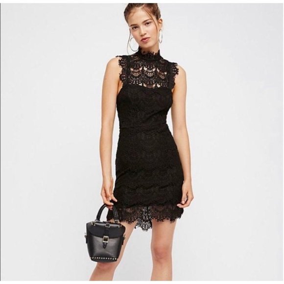 NWT Free People Daydream Lace Mini Dress Black XS - Picture 3 of 11